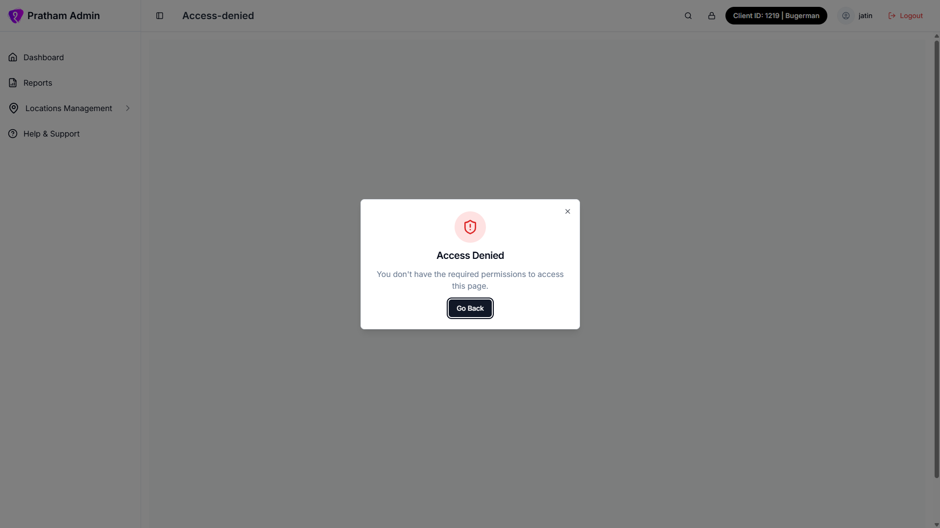 Access denied page message