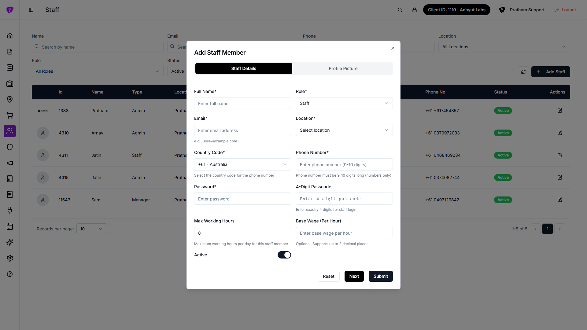 Add new staff member form
