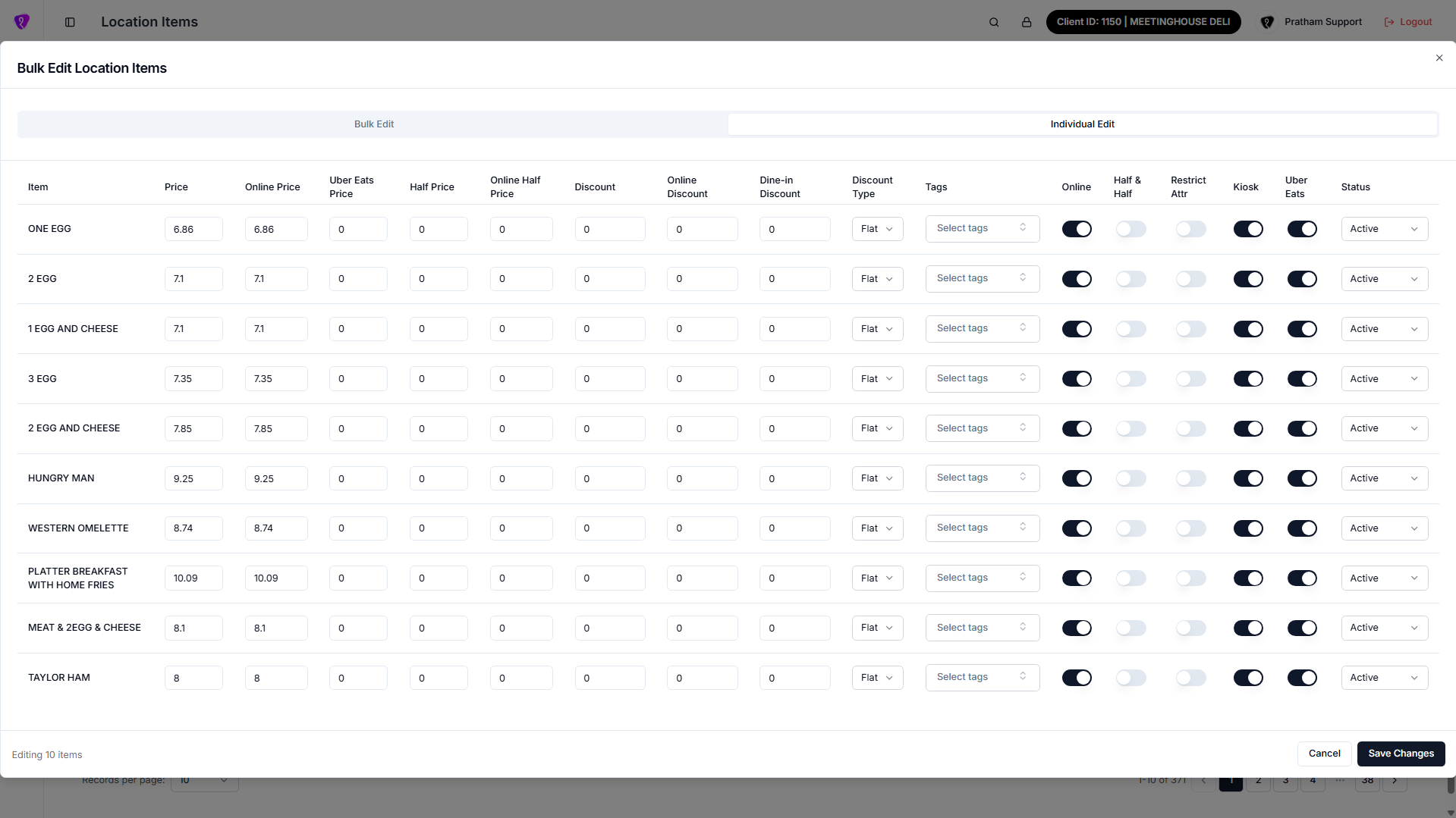 Individual edit mode for selected location items