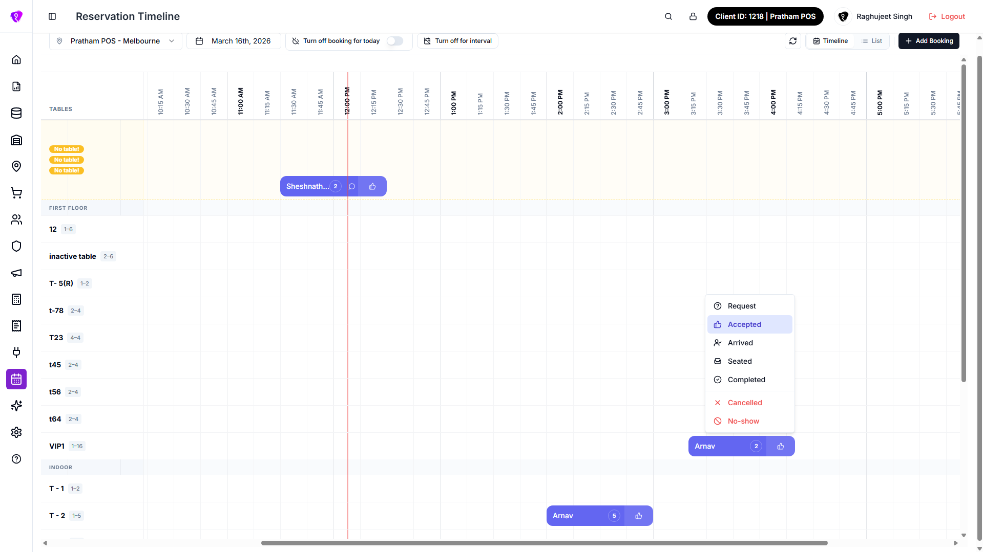 Reservation timeline overview