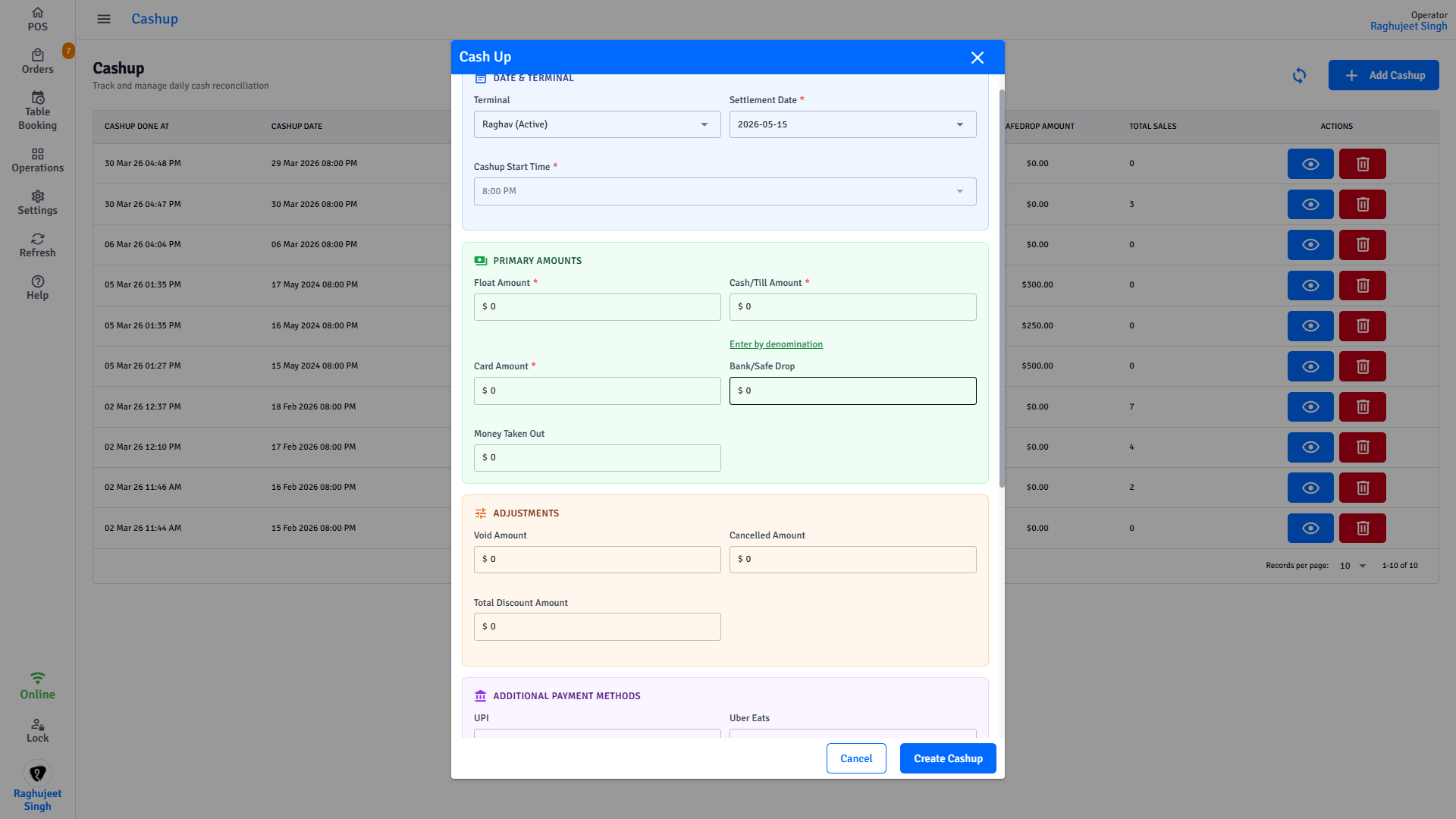 Pratham POS Cash Reconciliation Form Pratham POS cash reconciliation form - enter actual till and EFTPOS amounts for end-of-shift cash-up