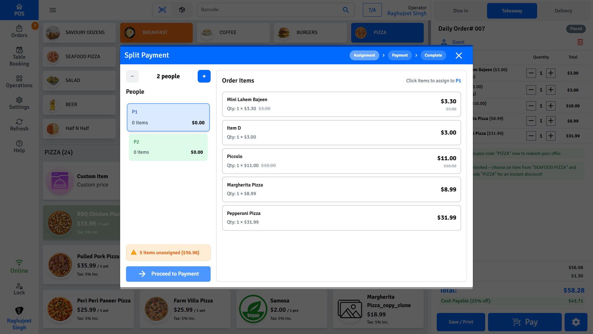 Pratham POS Split Payment Item Assignment Pratham POS split payment item assignment - assign cart items to individual people