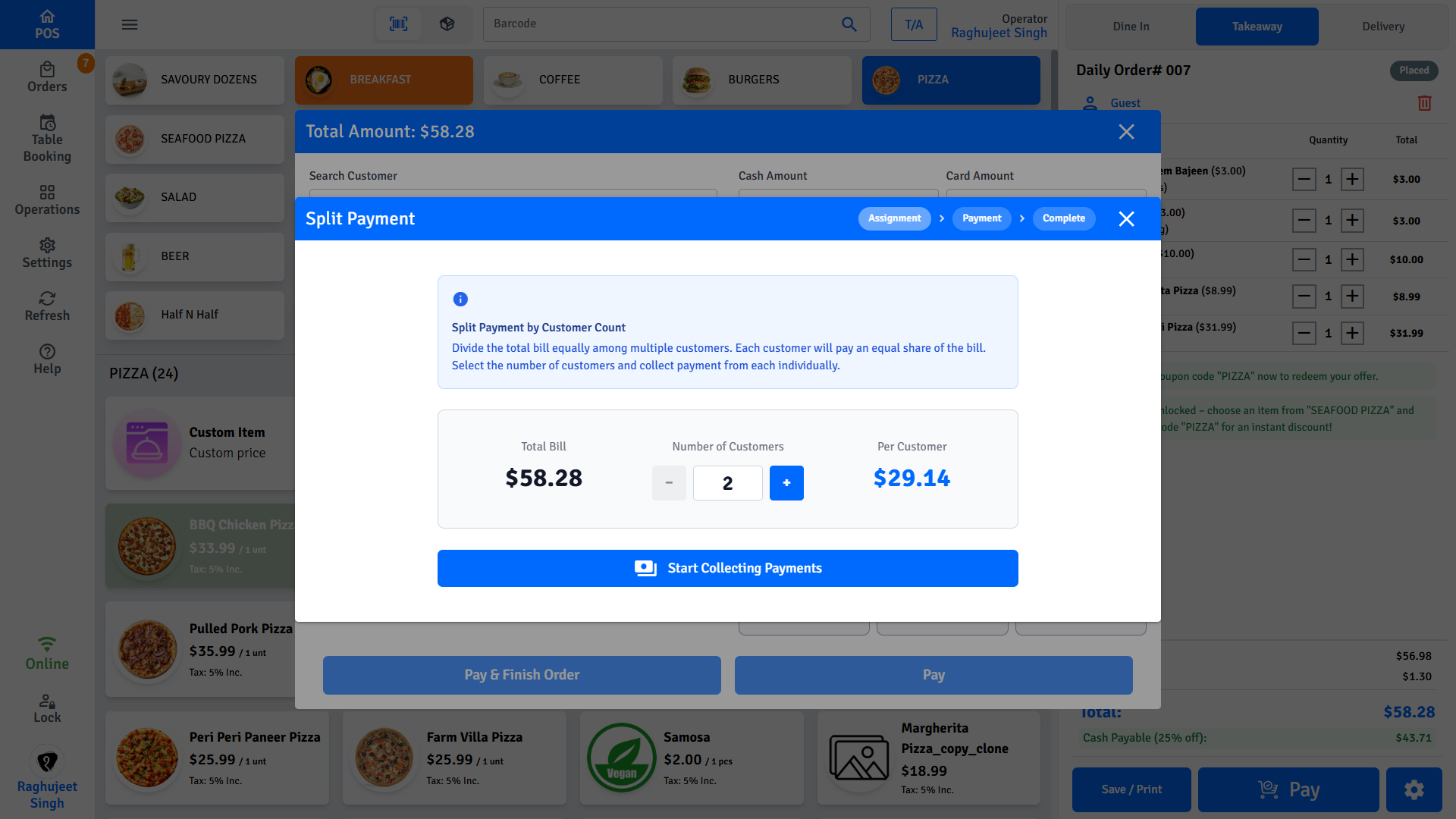 Pratham POS Split Payment Per Person Pratham POS split payment per person - process separate payment for each guest
